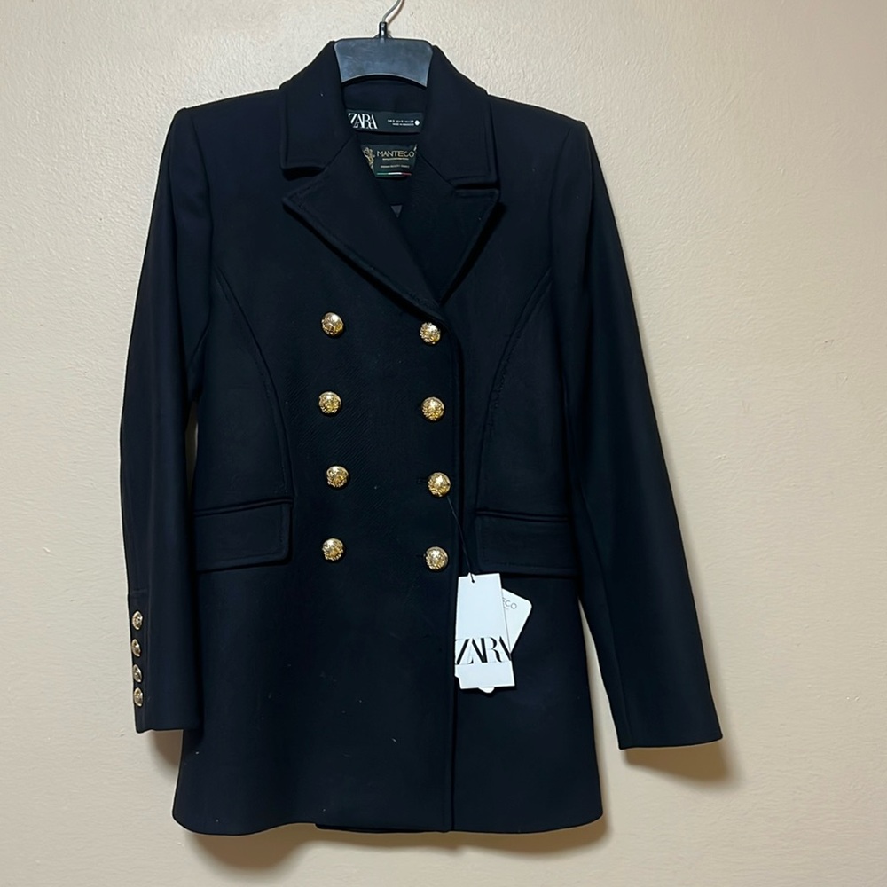 Dark Navy Tailored Double-breasted Wool Blend Blazer